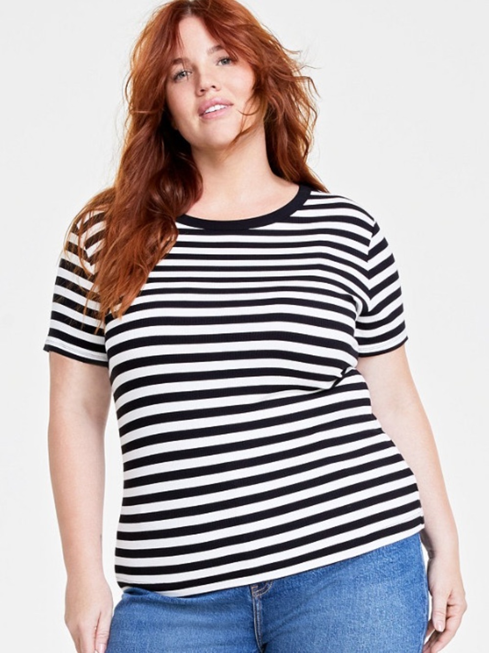 On 34th Black & White Striped Ribbed Short Sleeve Tee Women’s Size 2X